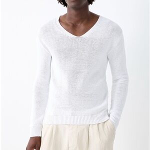Imperial white deep V-neck 100% cotton sweater made in Italy NWT